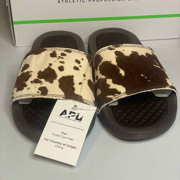 APL Women’s Iconic Slide, Brown, Cream, Cow Slide Sandals, size 5 - Picture 3 of 6